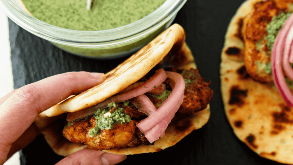 tandoori chicken naan burger